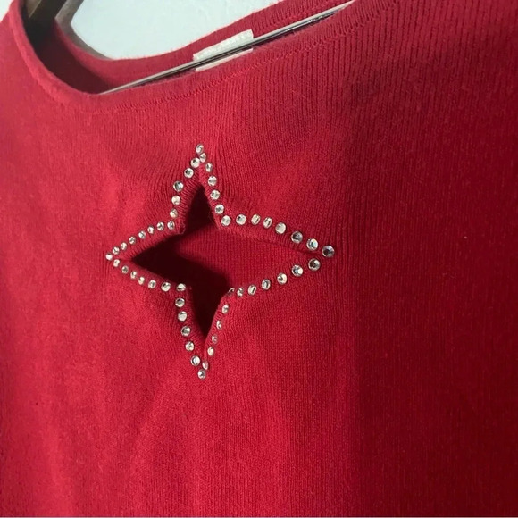 Retro Cut Out Rhinestone Star Embellished Ribbed Top Cotton 3/4 Sleeve Large - Picture 3 of 9